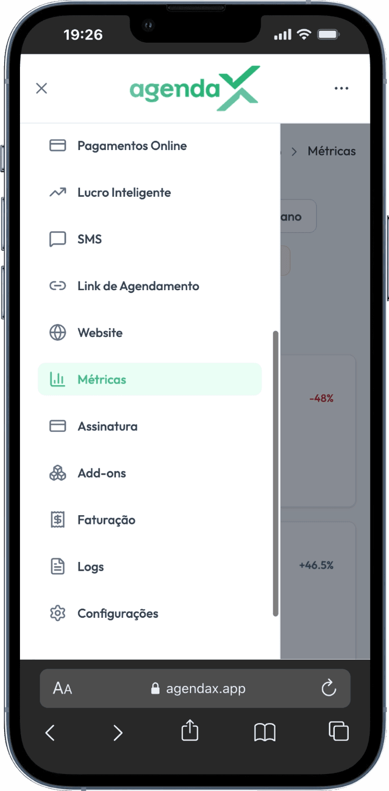 Menu do app AgendaX